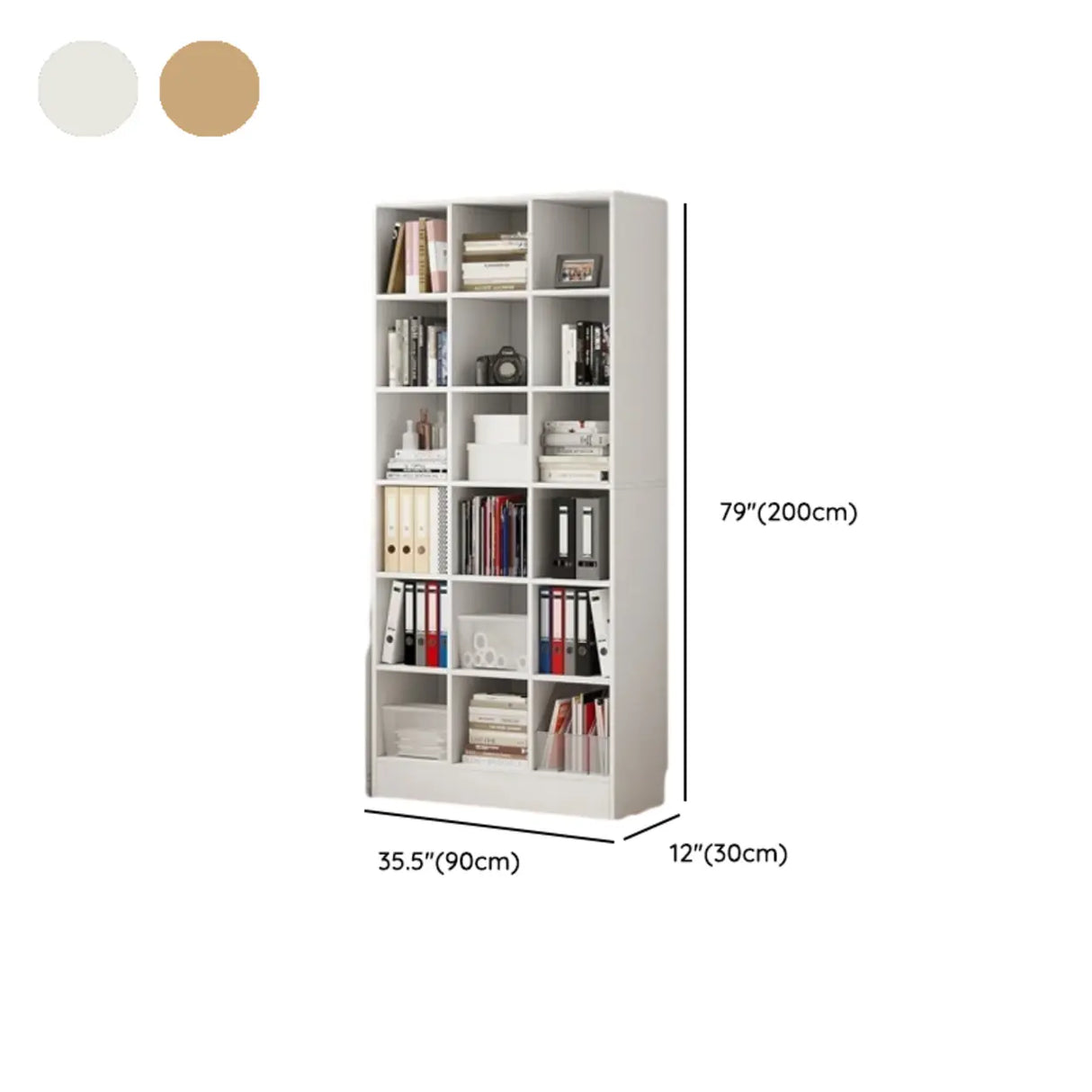 Modern Wooden Grid Design Oak Tall Library Bookcase Image - 20