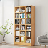 Modern Wooden Grid Design Oak Tall Library Bookcase Image - 5
