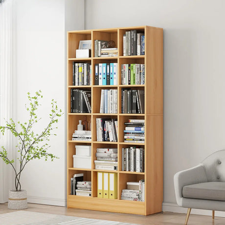 Modern Wooden Grid Design Oak Tall Library Bookcase Image - 5