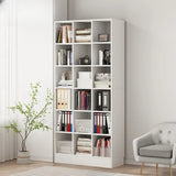 Modern Wooden Grid Design Oak Tall Library Bookcase Image - 3