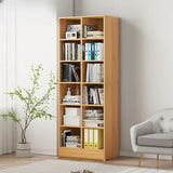 Modern Wooden Grid Design Oak Tall Library Bookcase Image - 7