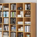 Modern Wooden Grid Design Oak Tall Library Bookcase Image - 8