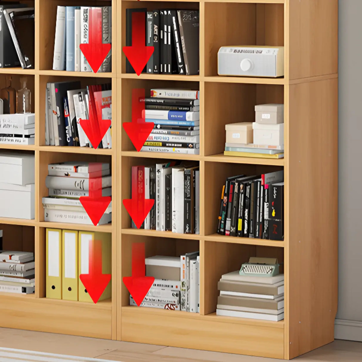 Modern Wooden Grid Design Oak Tall Library Bookcase Image - 9