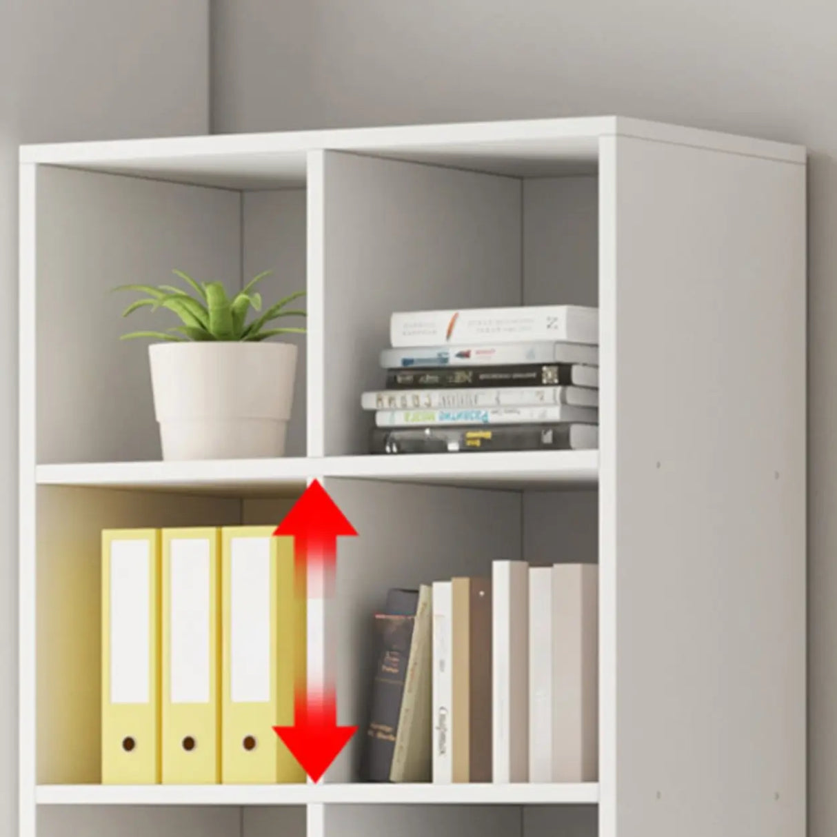 Modern Wooden Grid Design Oak Tall Library Bookcase Image - 12
