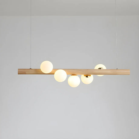 Modern Wooden Linear Pendant Light with Globe Bulbs 50W Image - 2