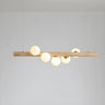 Modern Wooden Linear Pendant Light with Globe Bulbs 50W Image - 2
