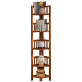 Modern Wooden Open-Back Corner Narrow Bookcase Black Image - 10