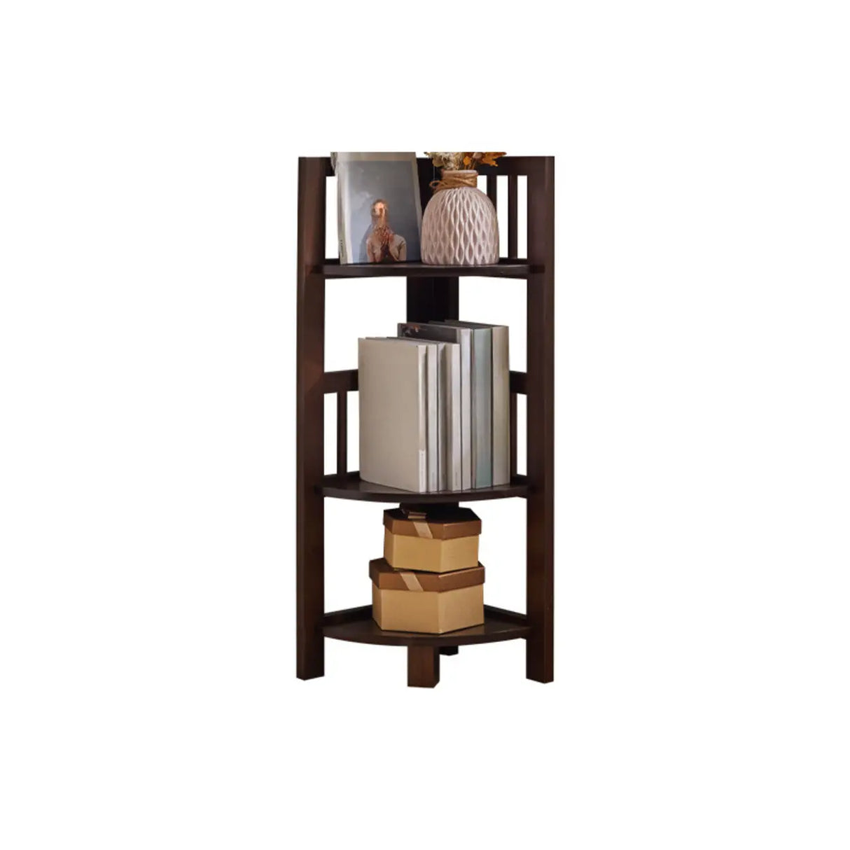 Modern Wooden Open-Back Corner Narrow Bookcase Black Image - 2