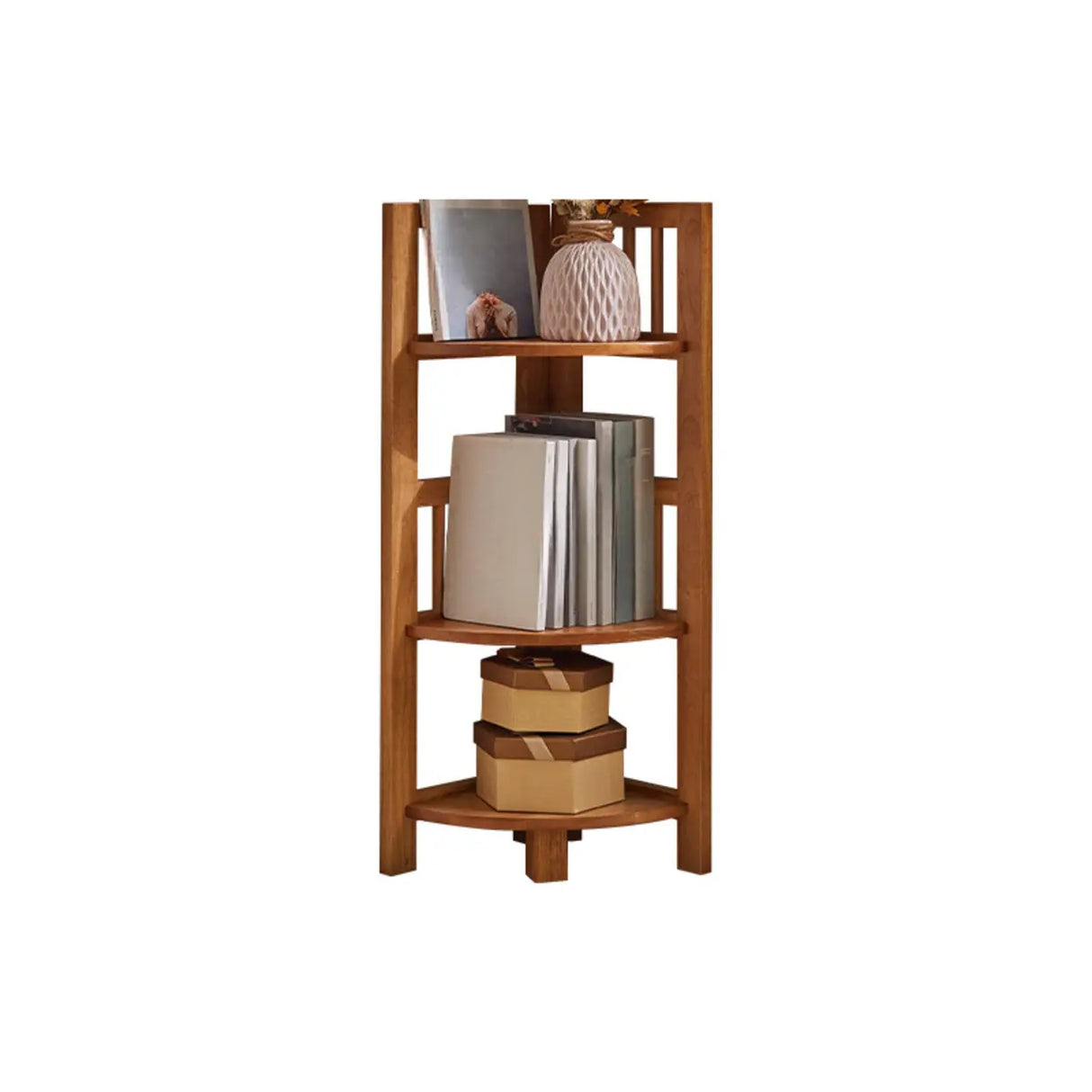 Modern Wooden Open-Back Corner Narrow Bookcase Black Image - 4