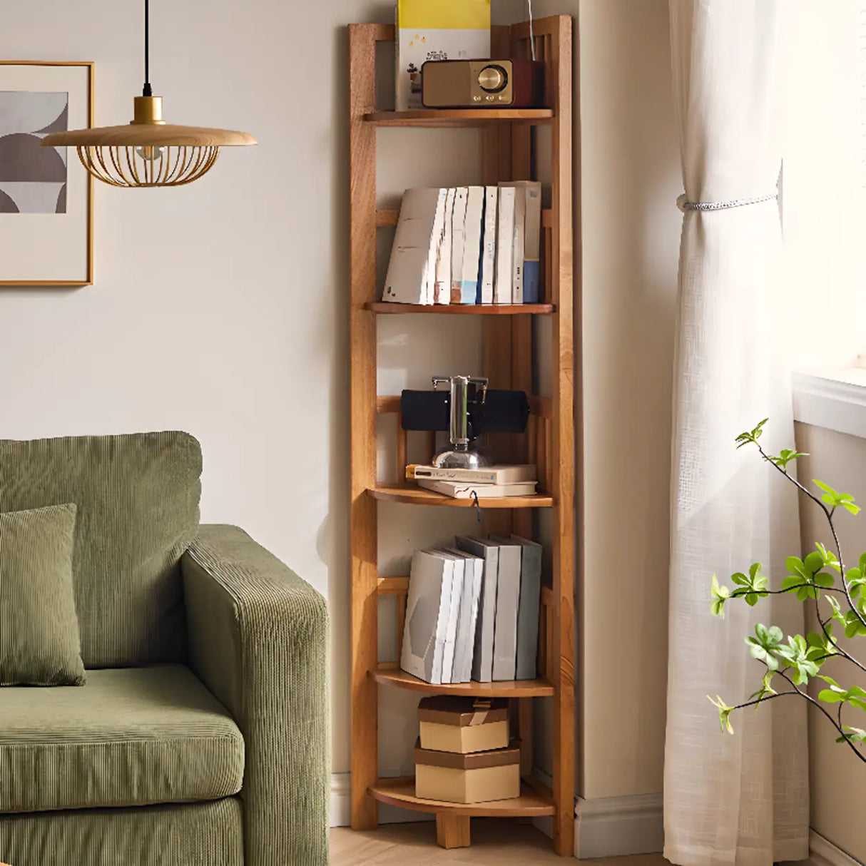 Modern Wooden Open-Back Corner Narrow Bookcase Black Image - 8