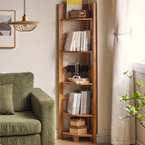 Modern Wooden Open-Back Corner Narrow Bookcase Black Image - 8