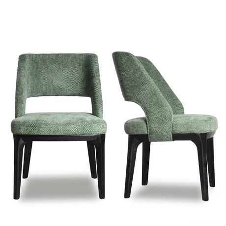 Modern Wooden Skeleton Green Upholstered Dining Chairs Image - 1