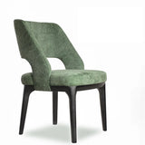Modern Wooden Skeleton Green Upholstered Dining Chairs Image - 2