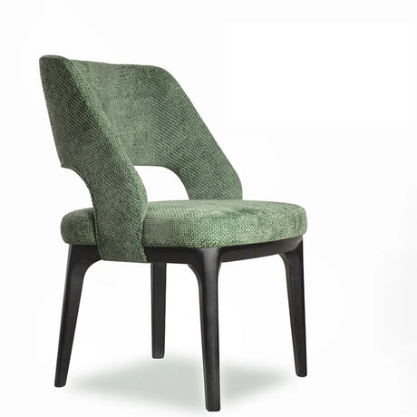 Modern Wooden Skeleton Green Upholstered Dining Chairs Image - 2