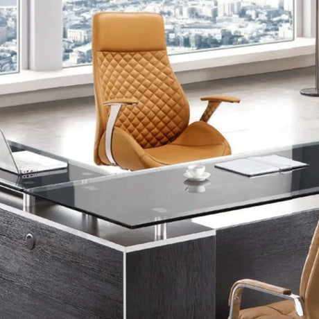 Modern Yellow Ergonomic Seat Swivel Leather Office Chair Image - 1