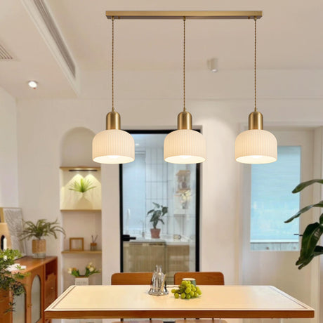 Modish 3-Light Ribbed Glass Dome Island Pendant Light Image - 1