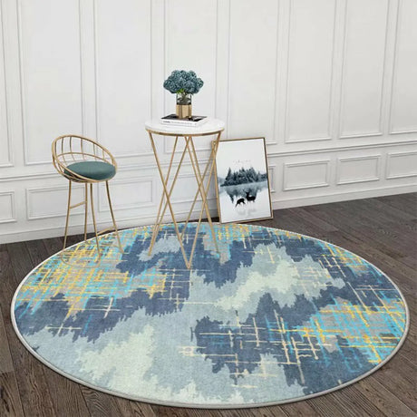 Modish Anti-Slip Abstract Round Gold Accents Area Rug Image - 2