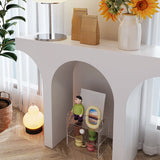 Modish Arch Base White Wood Rectangle Foyer Console Table Image - 5