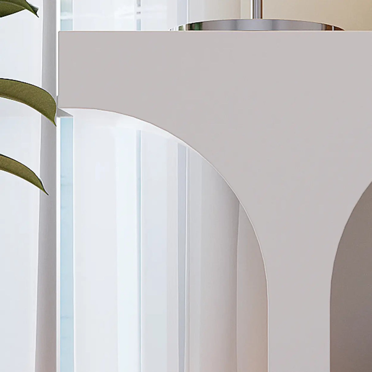 Modish Arch Base White Wood Rectangle Foyer Console Table Image - 6