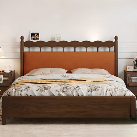 Modish Ash Wood Brown King Platform Bed with Headboard Image - 1