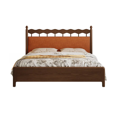 Modish Ash Wood Brown King Platform Bed with Headboard Image - 2