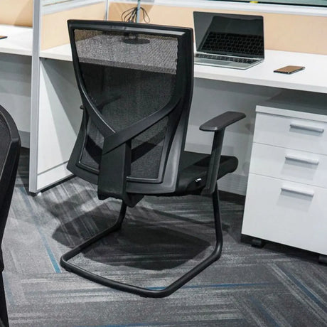 Modish Black Adjustable Fixed Arms Ergonomic Office Chair Image - 1