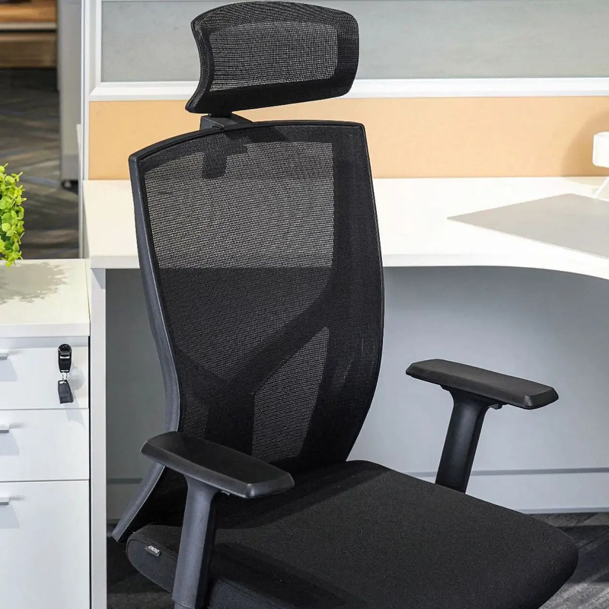 Modish Black Adjustable Fixed Arms Ergonomic Office Chair Image - 11