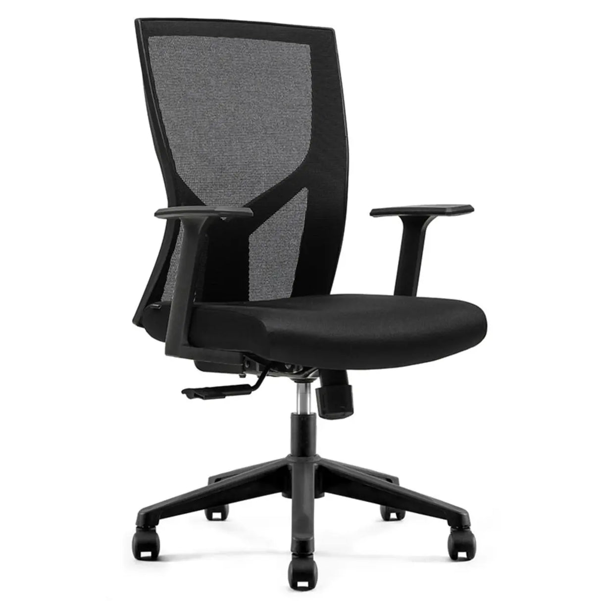 Modish Black Adjustable Fixed Arms Ergonomic Office Chair Image - 15