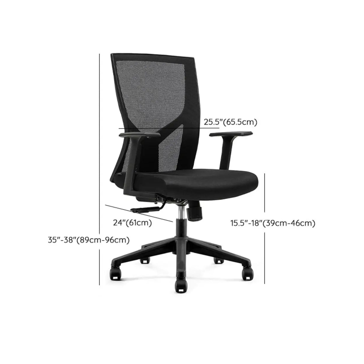 Modish Black Adjustable Fixed Arms Ergonomic Office Chair Image - 17