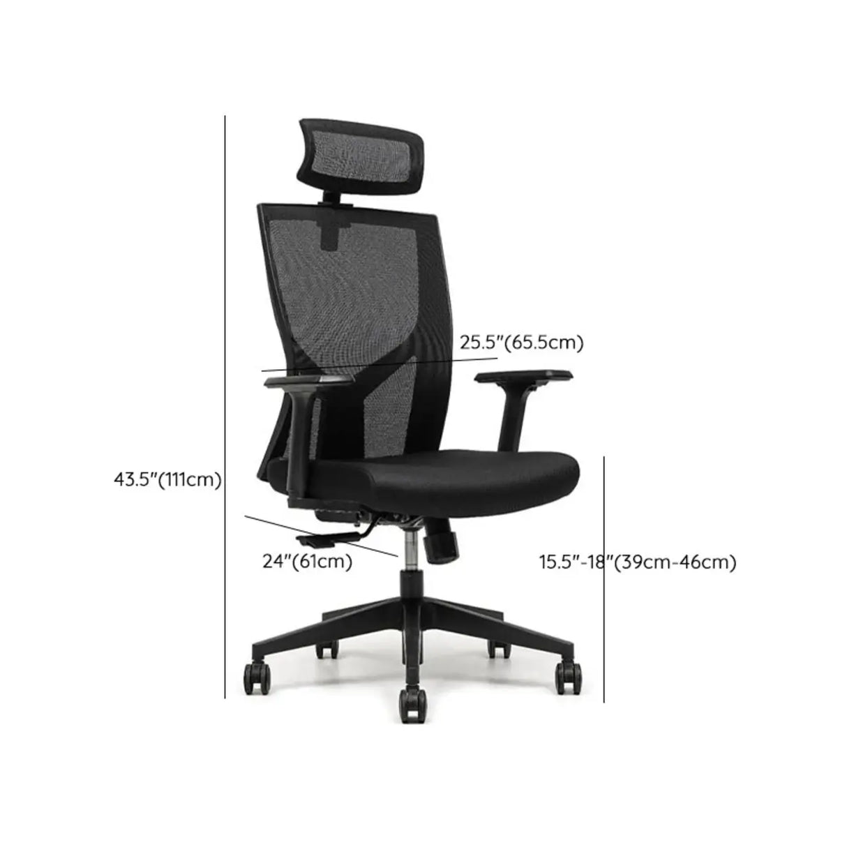 Modish Black Adjustable Fixed Arms Ergonomic Office Chair Image - 18