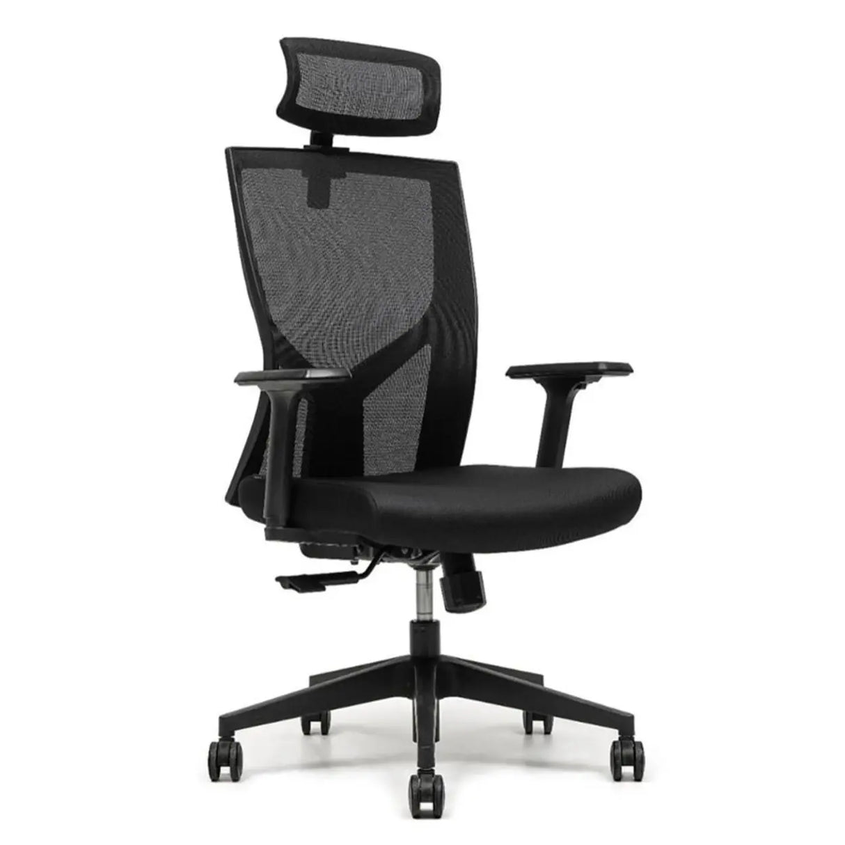 Modish Black Adjustable Fixed Arms Ergonomic Office Chair Image - 2