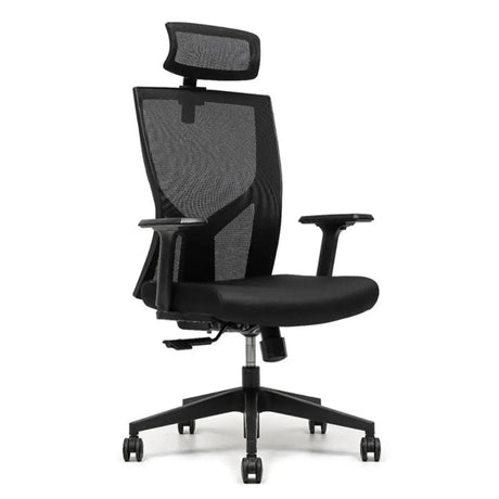 Modish Black Adjustable Fixed Arms Ergonomic Office Chair Image - 2