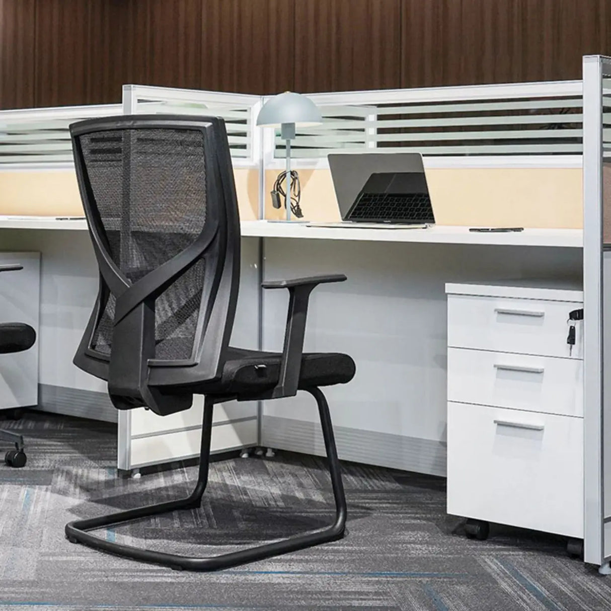 Modish Black Adjustable Fixed Arms Ergonomic Office Chair Image - 4