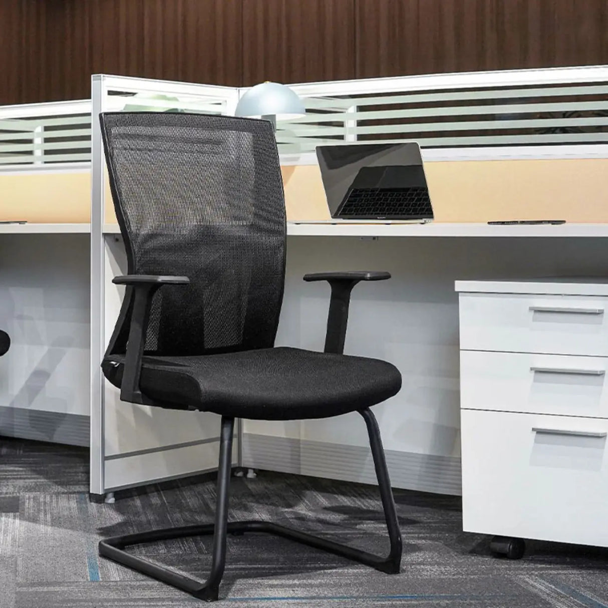 Modish Black Adjustable Fixed Arms Ergonomic Office Chair Image - 5