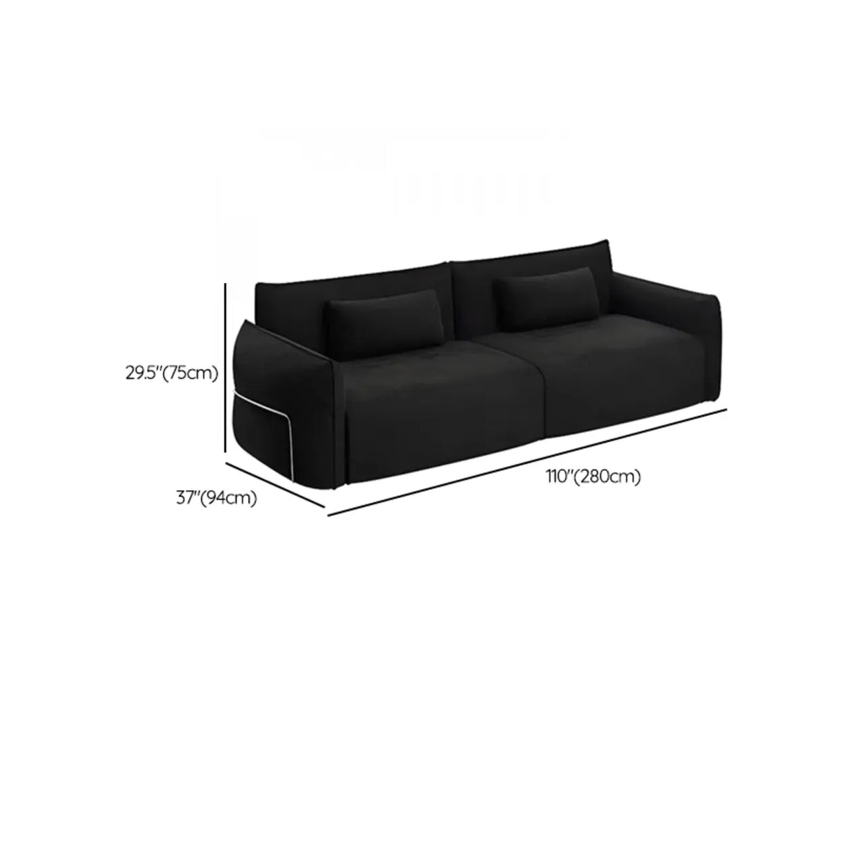 Modish Black Chenille Square Arm Pillow Back Sofa Image - 11