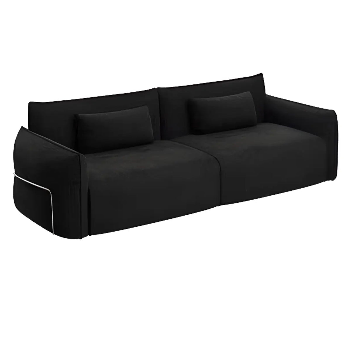 Modish Black Chenille Square Arm Pillow Back Sofa Image - 8