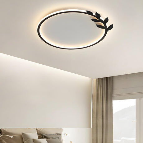Modish Black Circle Leaf Silica Gel Flush Mount Light Image - 1
