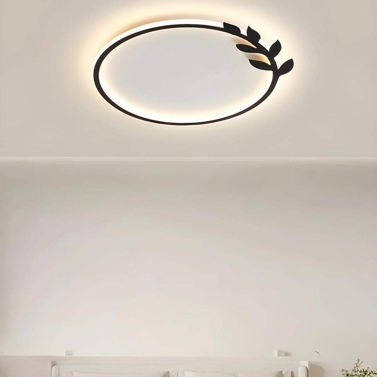 Modish Black Circle Leaf Silica Gel Flush Mount Light Image - 13