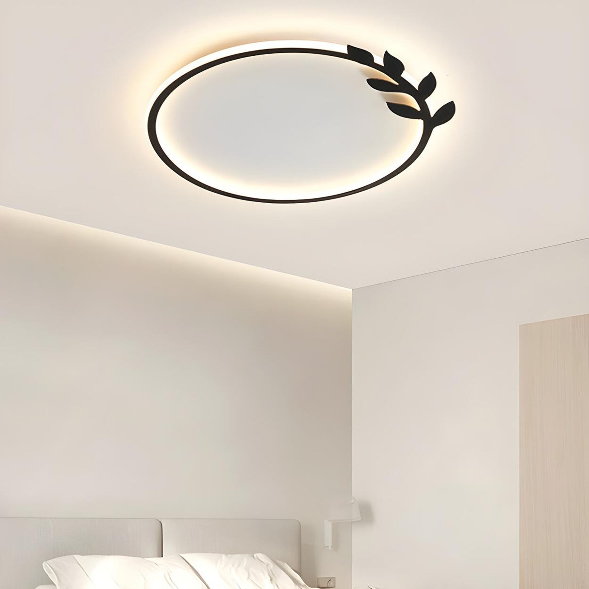 Modish Black Circle Leaf Silica Gel Flush Mount Light Image - 3