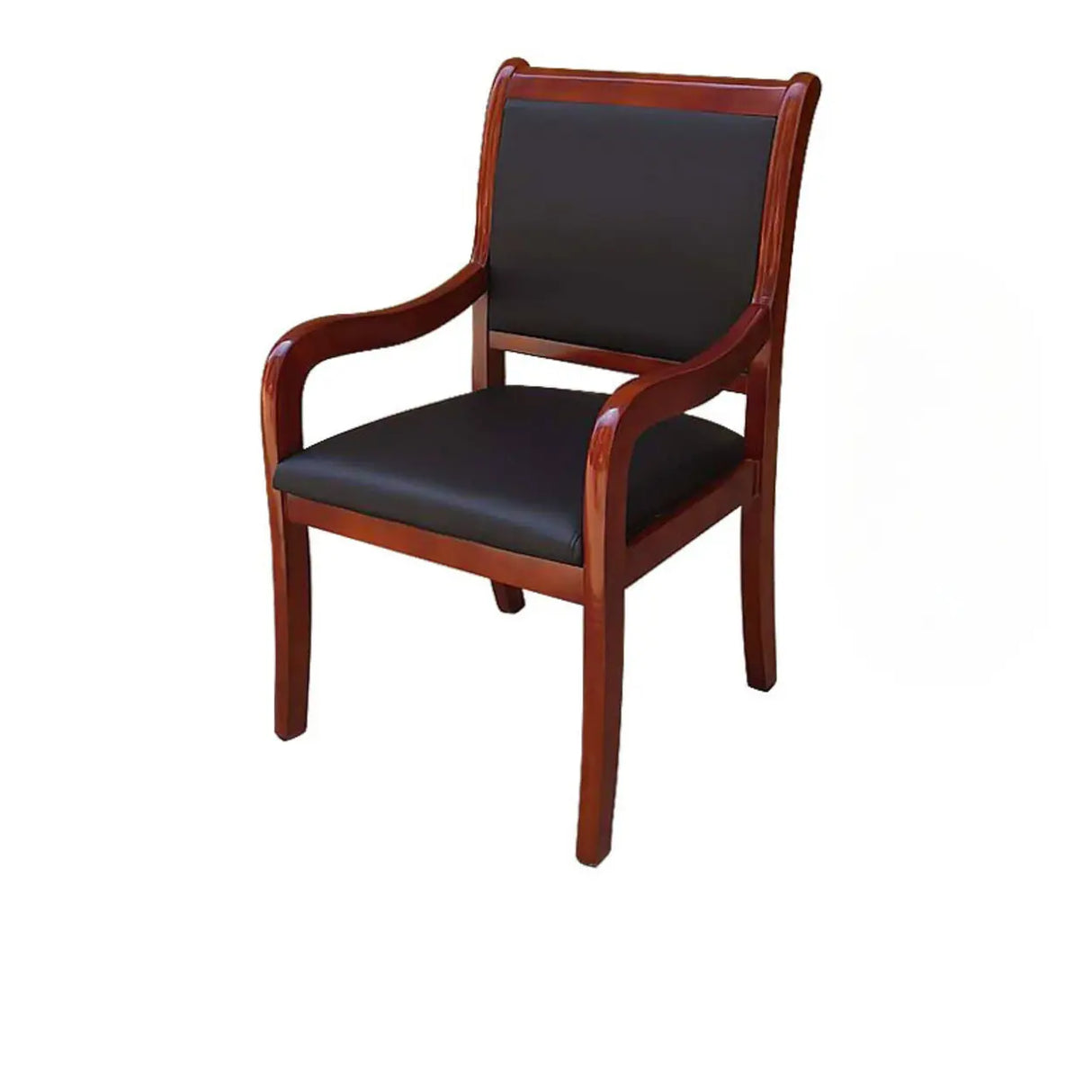 Modish Black Leather Wooden Ergonomic Office Chair Image - 3