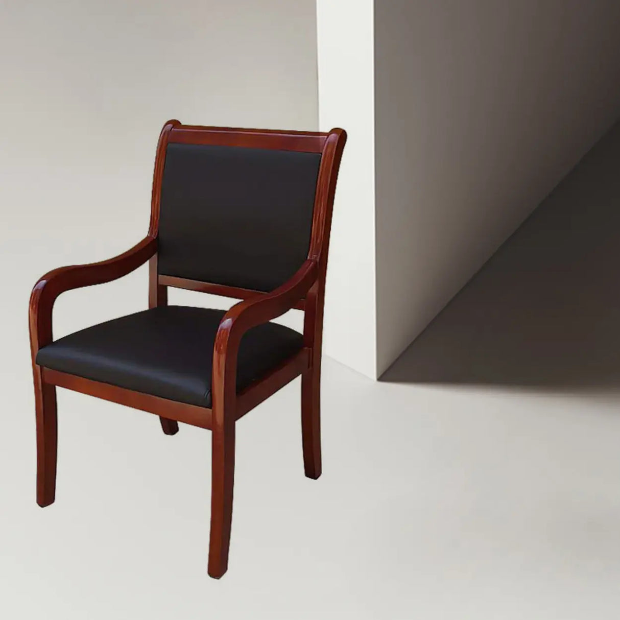Modish Black Leather Wooden Ergonomic Office Chair Image - 6