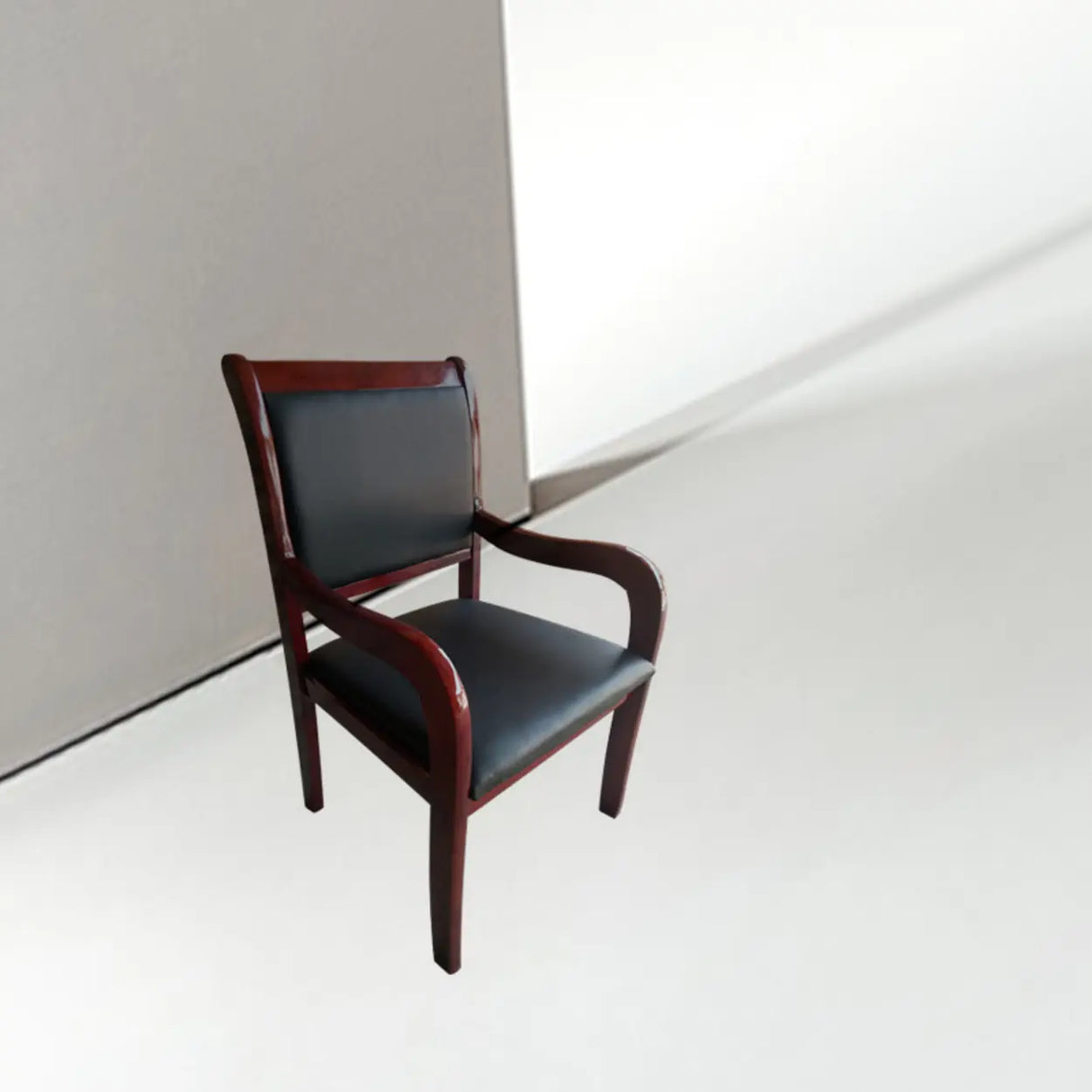 Modish Black Leather Wooden Ergonomic Office Chair Image - 8
