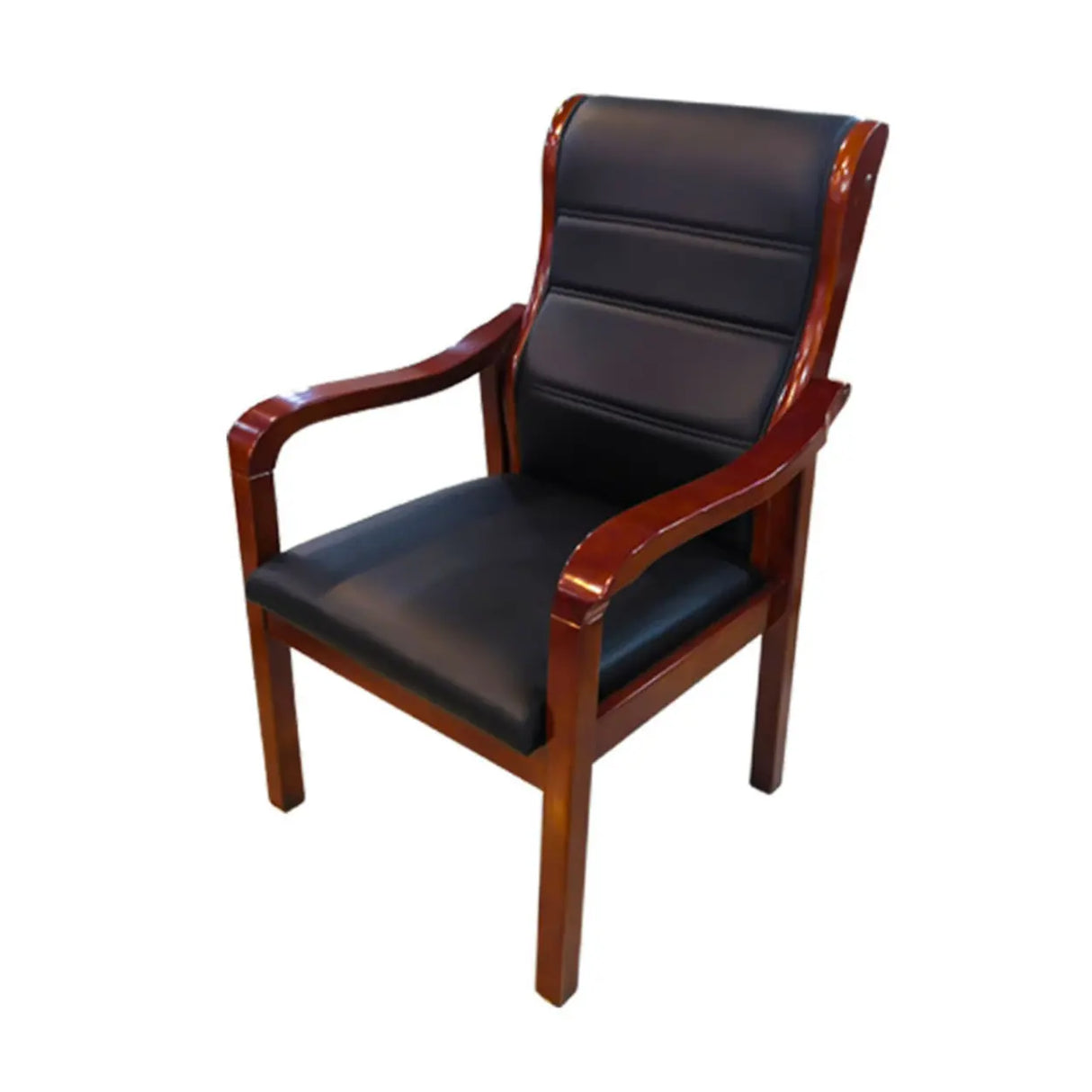 Modish Black Leather Wooden Ergonomic Office Chair Image - 9