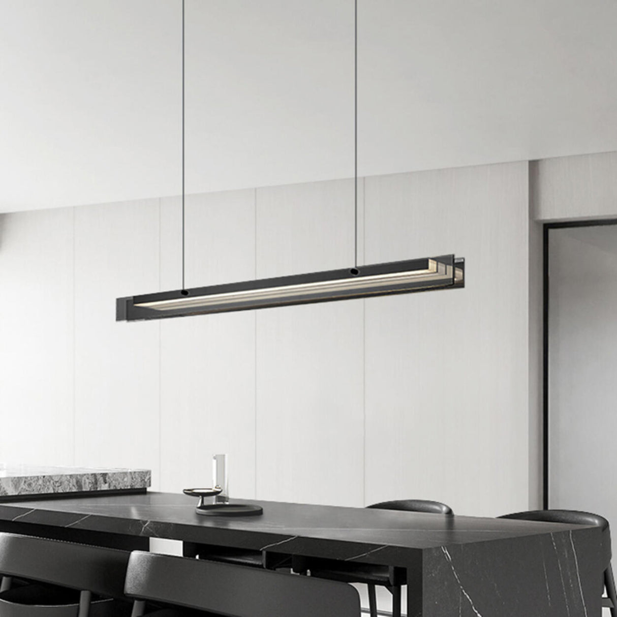 Modish Black Linear LED Kitchen Island Hanging Light Image - 10