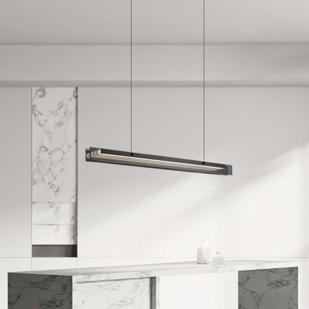 Modish Black Linear LED Kitchen Island Hanging Light Image - 11
