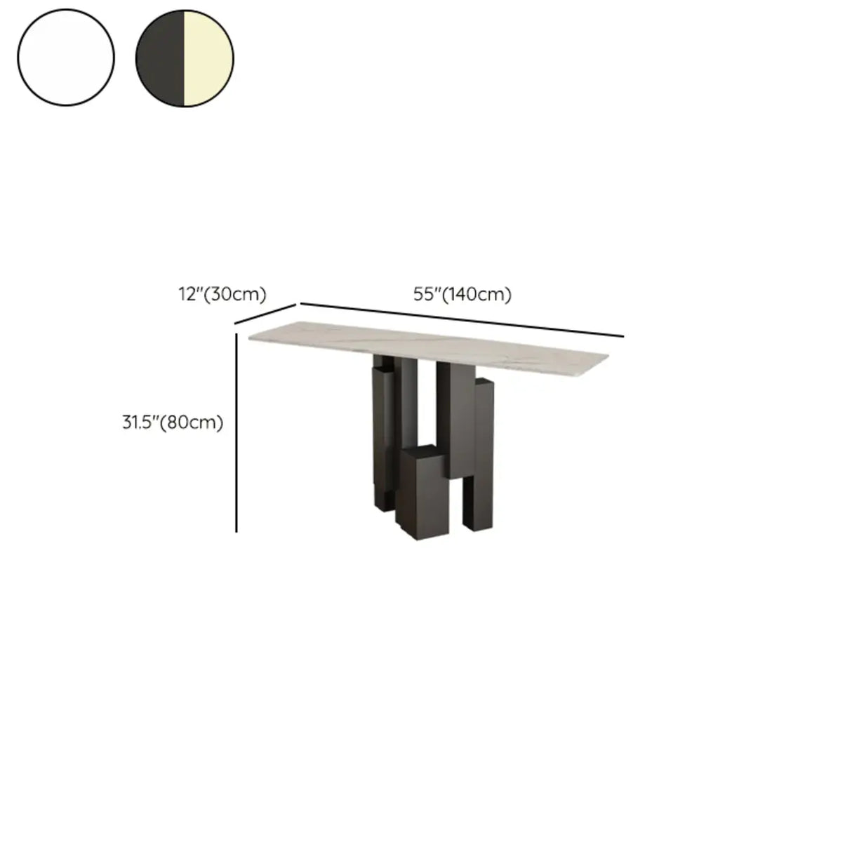 Modish Black Metal Pedestal Stone Rectangular Console Table Image - 10