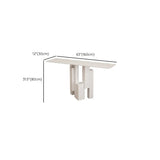 Modish Black Metal Pedestal Stone Rectangular Console Table Image - 16