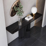 Modish Black Metal Pedestal Stone Rectangular Console Table Image - 4