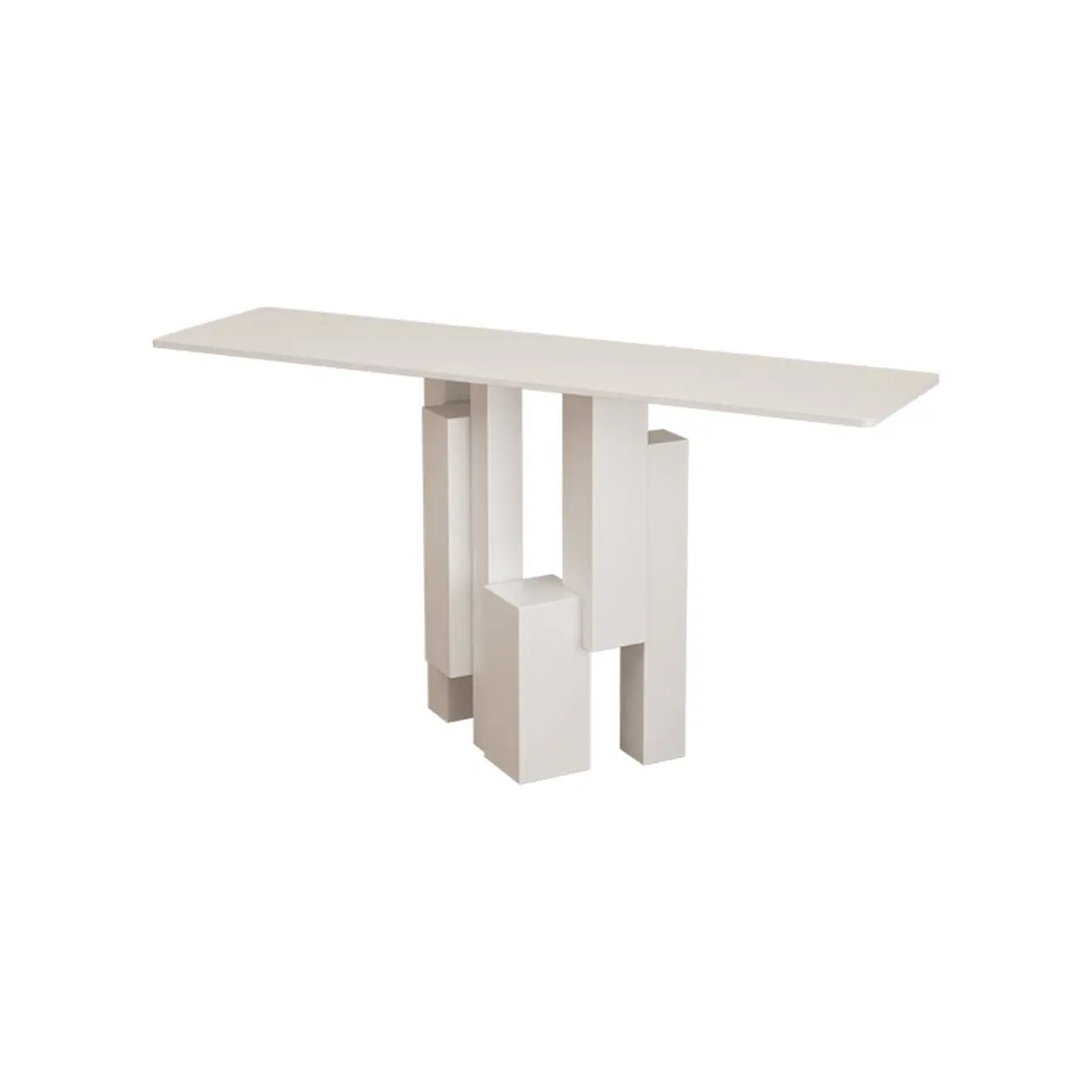 Modish Black Metal Pedestal Stone Rectangular Console Table Image - 5