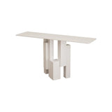 Modish Black Metal Pedestal Stone Rectangular Console Table Image - 5